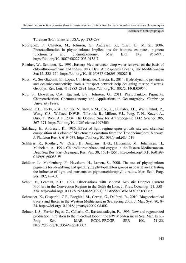 Régime de production primaire dans le bassin algérien interaction facteurs du milieu successions planctoniques