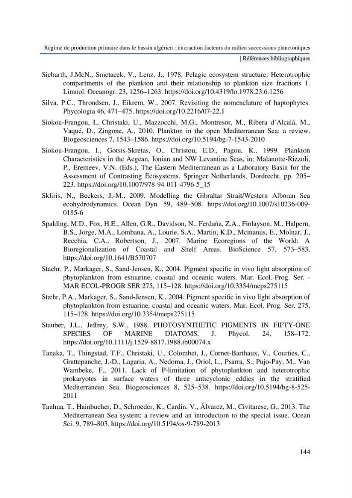 Régime de production primaire dans le bassin algérien interaction facteurs du milieu successions planctoniques