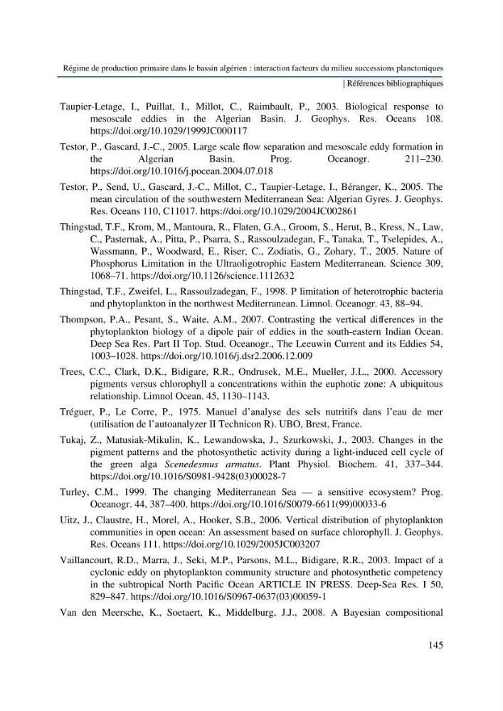 Régime de production primaire dans le bassin algérien interaction facteurs du milieu successions planctoniques