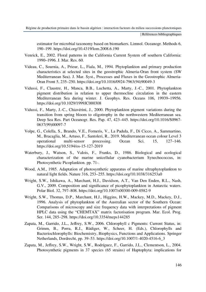 Régime de production primaire dans le bassin algérien interaction facteurs du milieu successions planctoniques