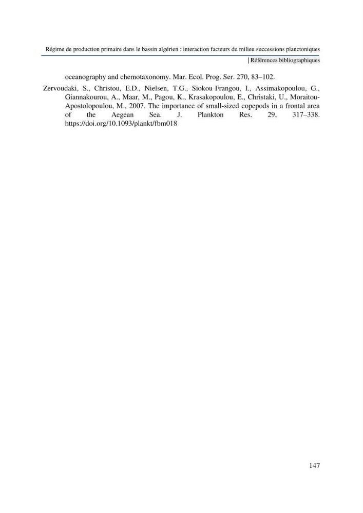Régime de production primaire dans le bassin algérien interaction facteurs du milieu successions planctoniques