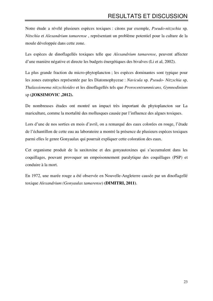 Etude de la croissance de Mytilus galloprovincialis (Lamarrck,1819) à Ain tagourait, Tipaza: