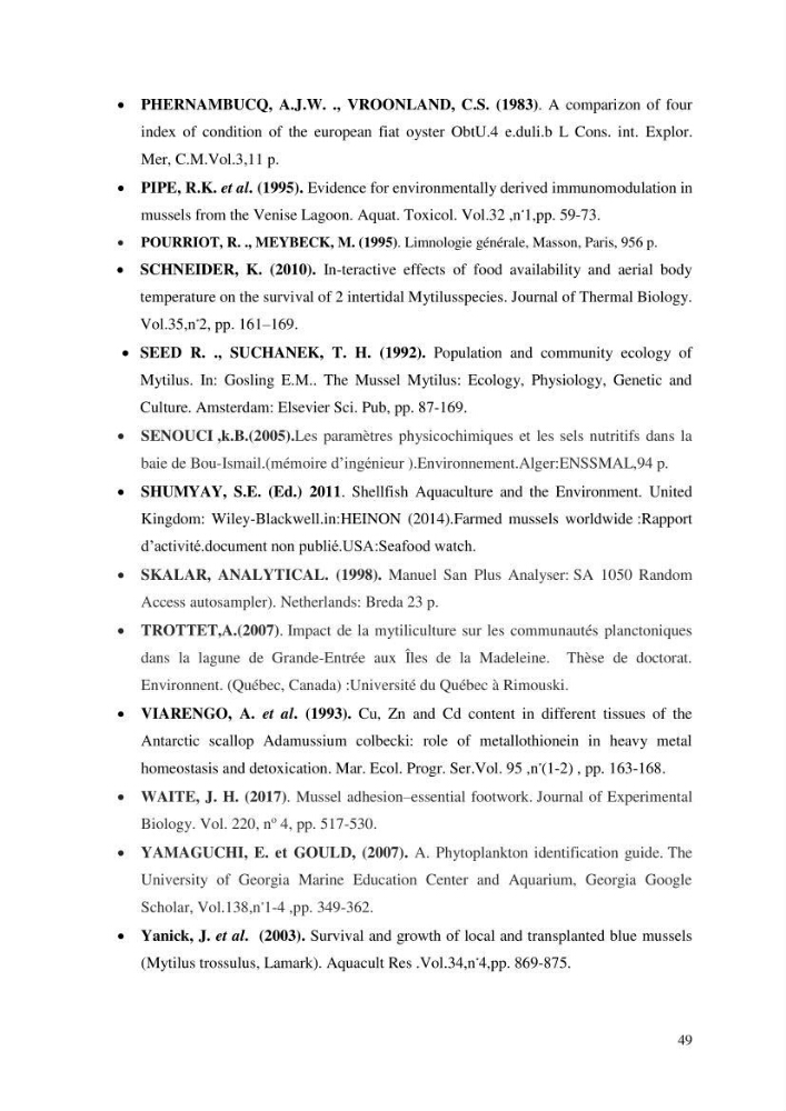 Etude de la croissance de Mytilus galloprovincialis (Lamarrck,1819) à Ain tagourait, Tipaza: