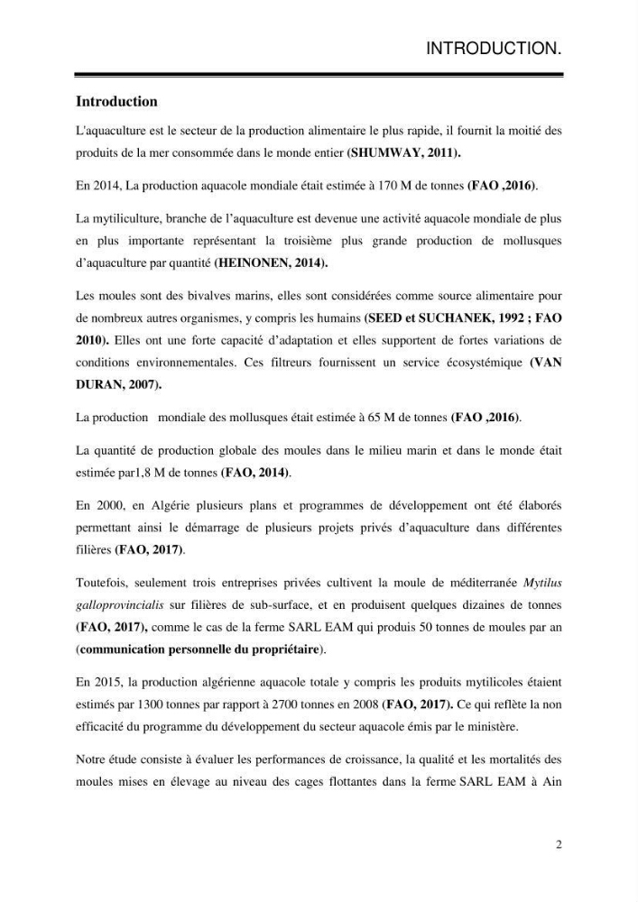 Etude de la croissance de Mytilus galloprovincialis (Lamarrck,1819) à Ain tagourait, Tipaza:
