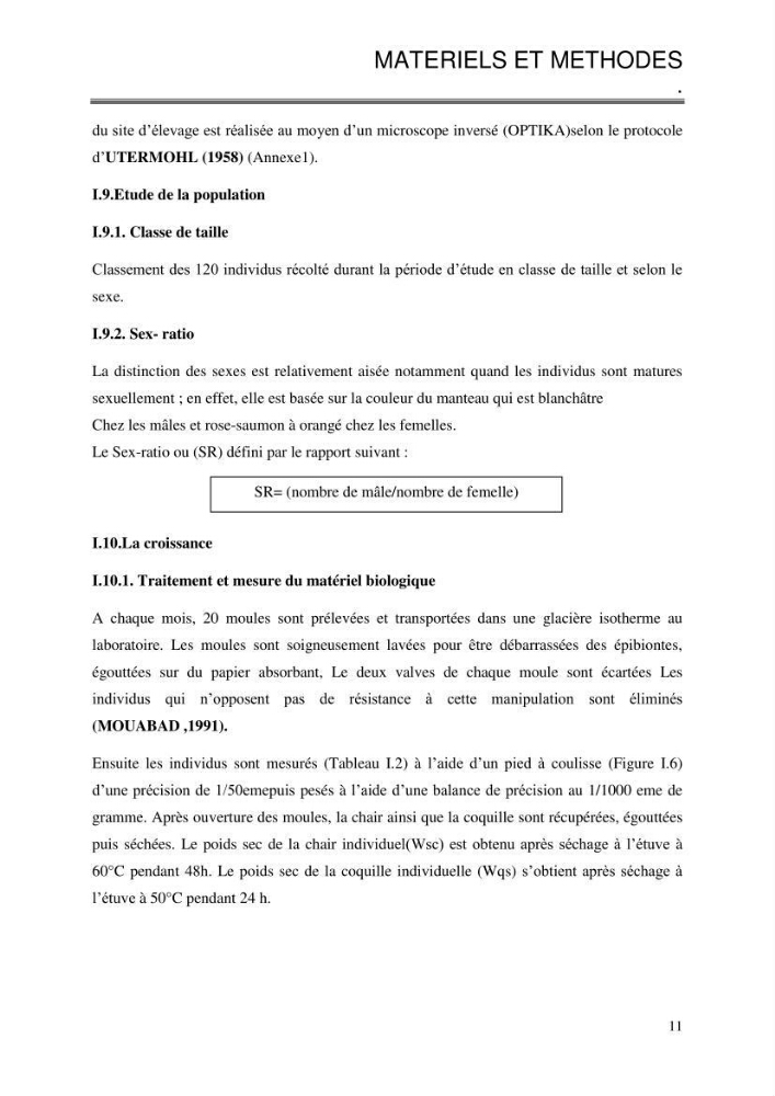 Etude de la croissance de Mytilus galloprovincialis (Lamarrck,1819) à Ain tagourait, Tipaza: