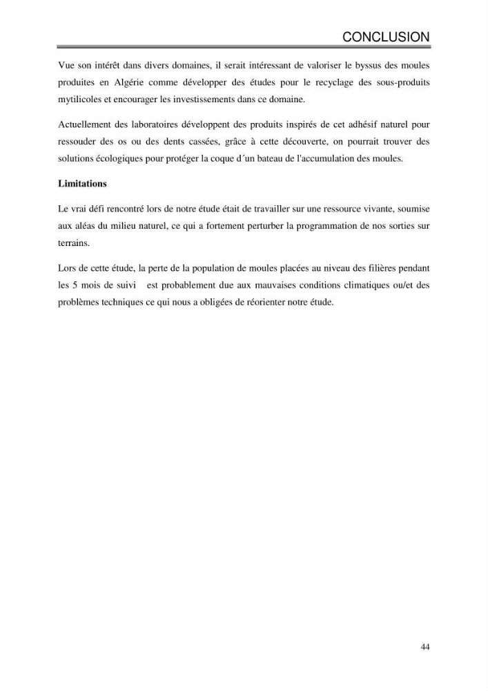 Etude de la croissance de Mytilus galloprovincialis (Lamarrck,1819) à Ain tagourait, Tipaza: