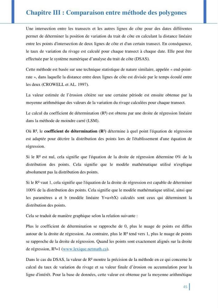 Etat de l’art de la quantification de l’évolution spatio-temporelle du trait de côte: comparaison entre la méthode des polygones et la méthode des transects