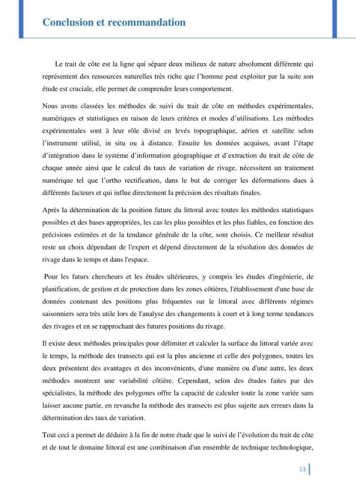 Etat de l’art de la quantification de l’évolution spatio-temporelle du trait de côte: comparaison entre la méthode des polygones et la méthode des transects