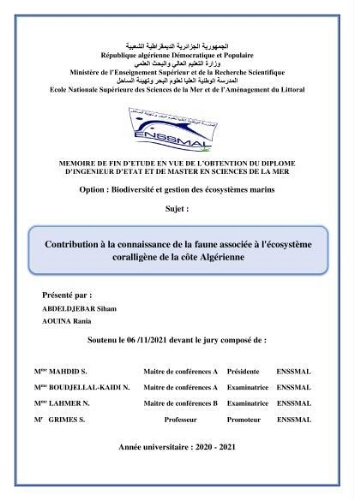 Contribution a la connaissance de la faune associée à l'écosystème coralligène de la côte Algérienne: Contribution a la connaissance de la faune associée à l'écosystème coralligène de la côte Algérienne: