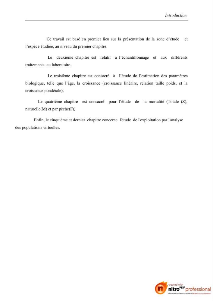 Contribution à l\'étude de l\'exploitation de Pagellus acarne (Risso, 1826) de la baie de Bou-ismail: