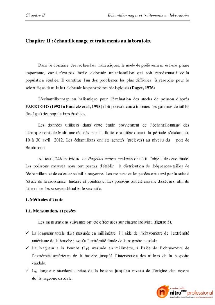 Contribution à l\'étude de l\'exploitation de Pagellus acarne (Risso, 1826) de la baie de Bou-ismail: