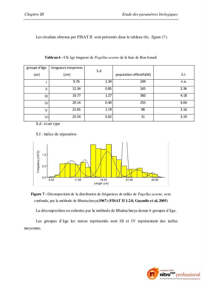 Contribution à l\'étude de l\'exploitation de Pagellus acarne (Risso, 1826) de la baie de Bou-ismail: