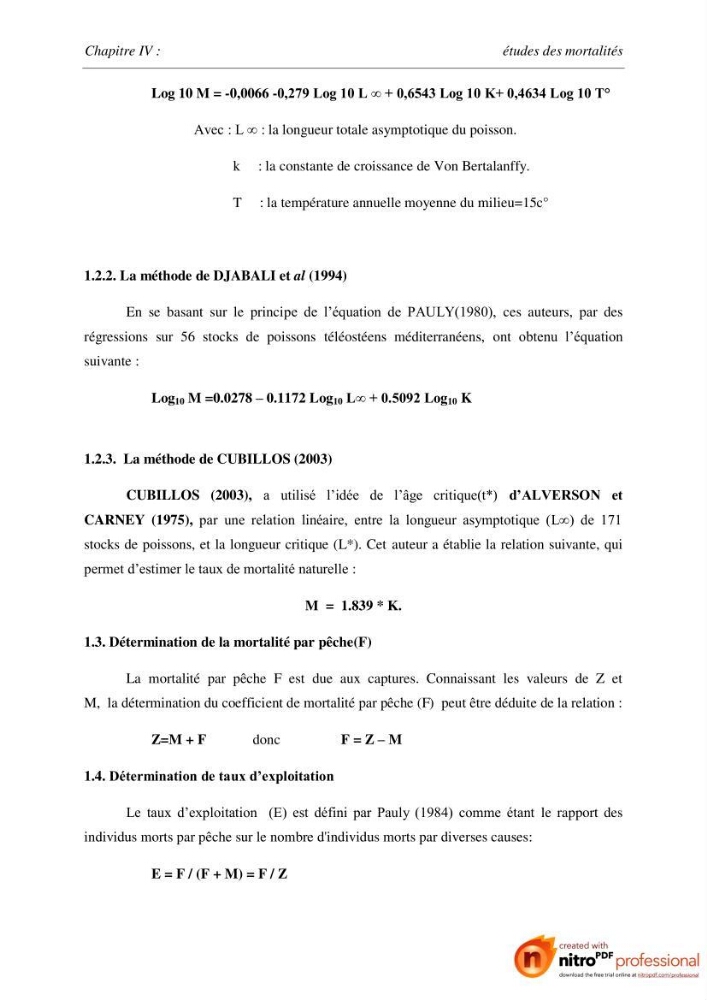 Contribution à l\'étude de l\'exploitation de Pagellus acarne (Risso, 1826) de la baie de Bou-ismail: