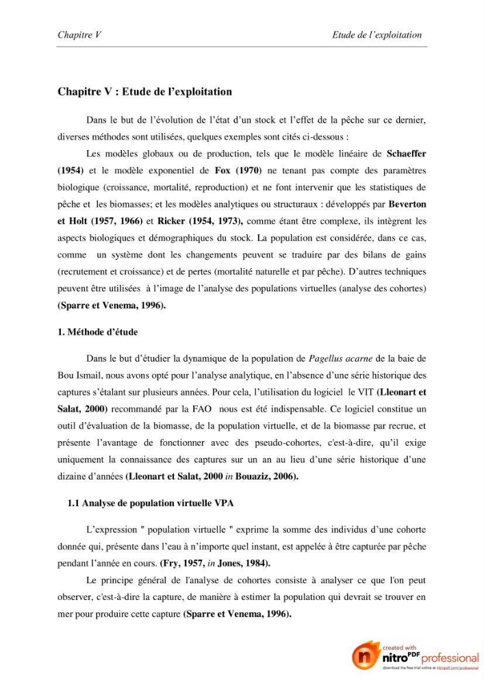 Contribution à l\'étude de l\'exploitation de Pagellus acarne (Risso, 1826) de la baie de Bou-ismail: