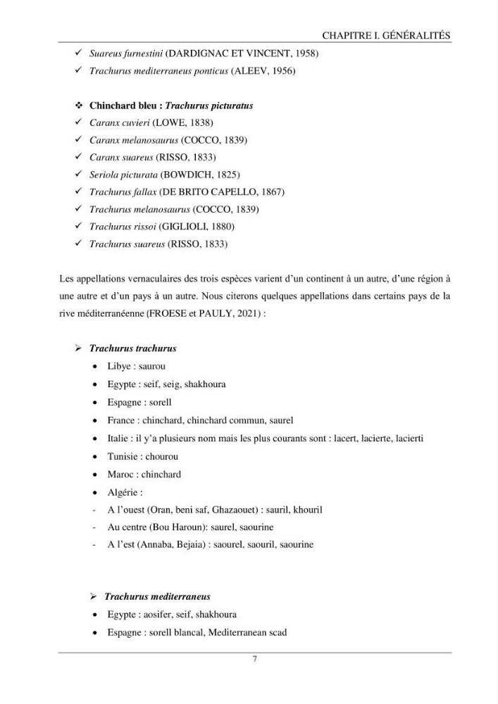 Contribution à l’étude de la reproduction des espèces du genre Trachurus (Actinopteri, Carangidae) de la région centre du littoral Algérien: