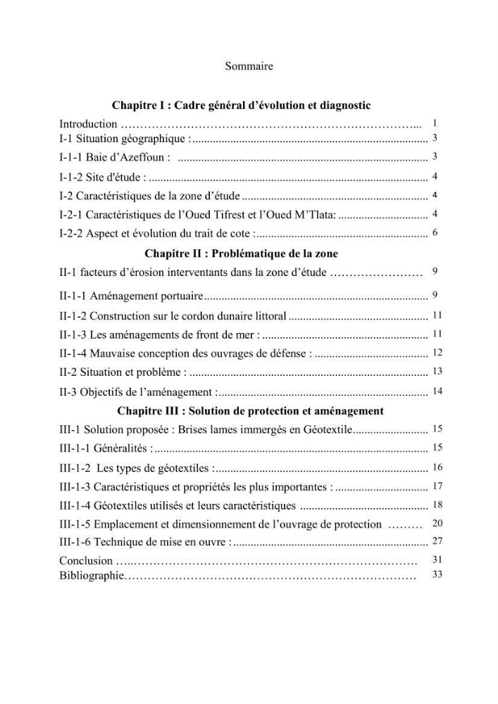 Proposition d\'ouvrages de protection par méthodes douces (géotextiles) de la plage centre d\'Azeffoun