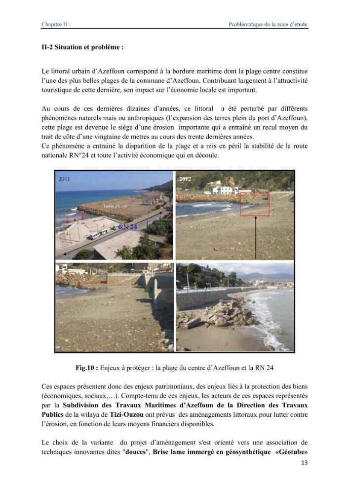Proposition d\'ouvrages de protection par méthodes douces (géotextiles) de la plage centre d\'Azeffoun