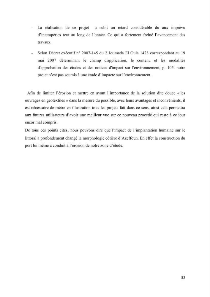 Proposition d\'ouvrages de protection par méthodes douces (géotextiles) de la plage centre d\'Azeffoun