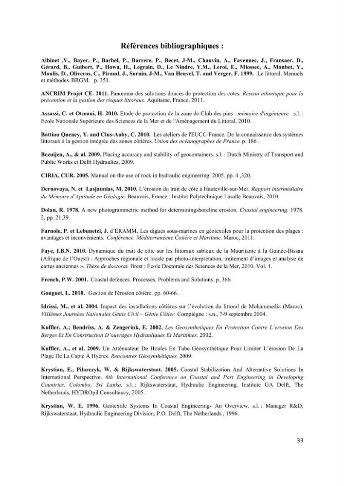 Proposition d\'ouvrages de protection par méthodes douces (géotextiles) de la plage centre d\'Azeffoun