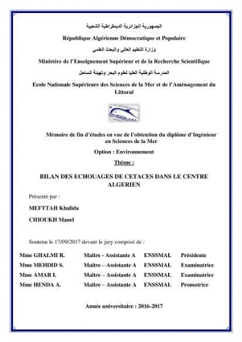 Bilan des échouages de cetacés dans le centre Algérien Bilan des échouages de cetacés dans le centre Algérien