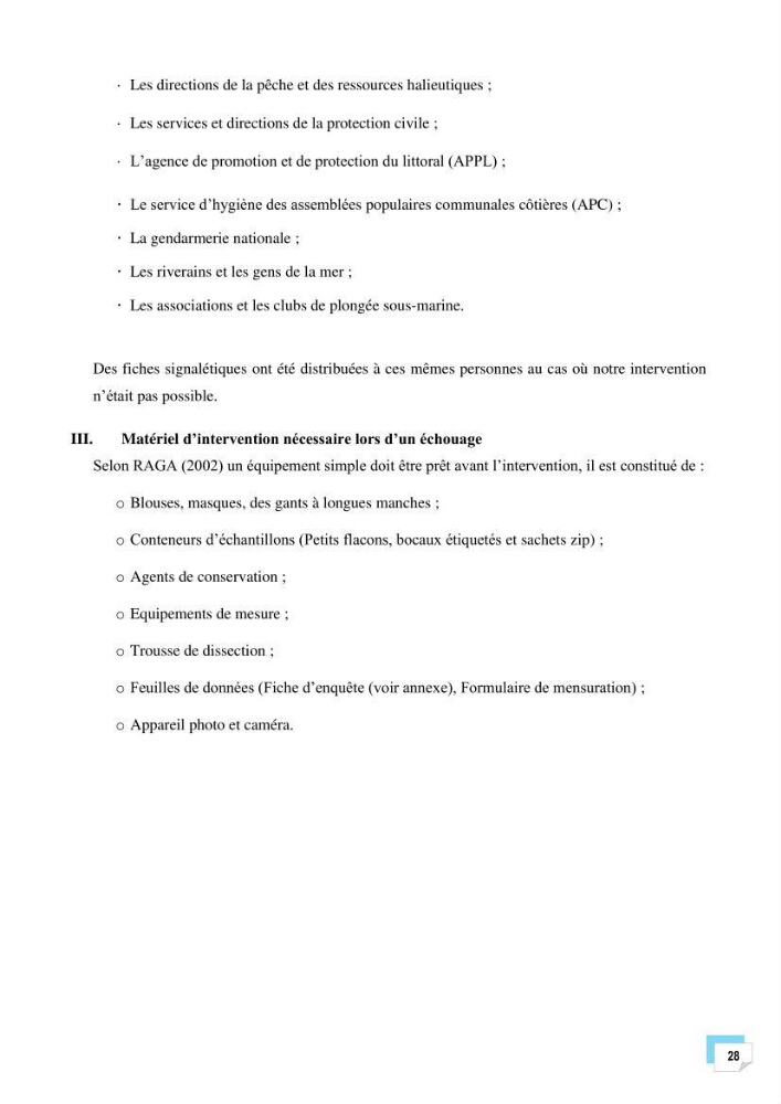 Bilan des échouages de cetacés dans le centre Algérien