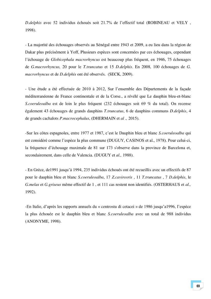 Bilan des échouages de cetacés dans le centre Algérien