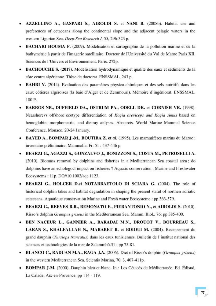 Bilan des échouages de cetacés dans le centre Algérien