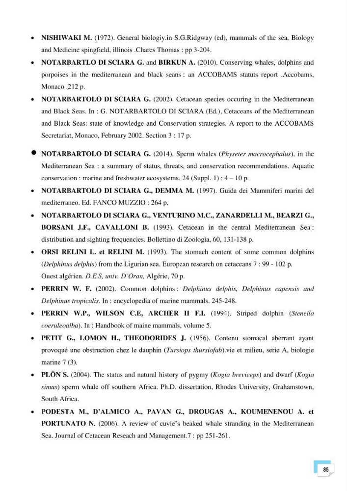 Bilan des échouages de cetacés dans le centre Algérien