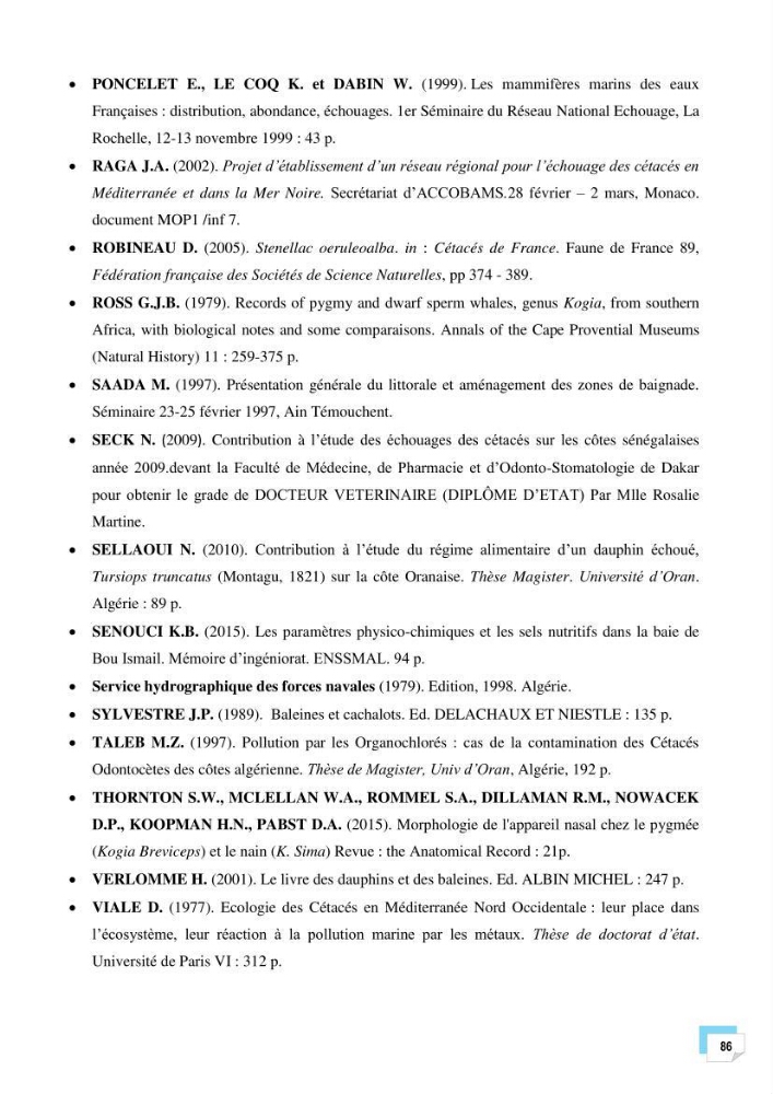 Bilan des échouages de cetacés dans le centre Algérien
