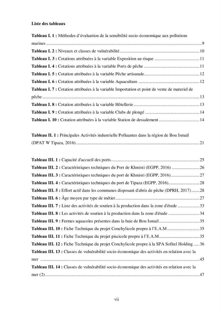 Evaluation de la vulnérabilité socio-économique du secteur de la pêche face à une pollution potentielle par les hydrocarbures dans la baie de Bou-Ismail