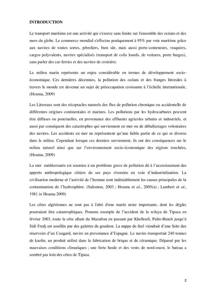 Evaluation de la vulnérabilité socio-économique du secteur de la pêche face à une pollution potentielle par les hydrocarbures dans la baie de Bou-Ismail