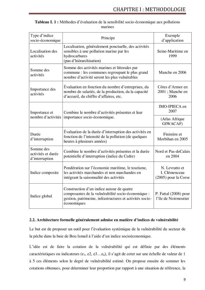 Evaluation de la vulnérabilité socio-économique du secteur de la pêche face à une pollution potentielle par les hydrocarbures dans la baie de Bou-Ismail