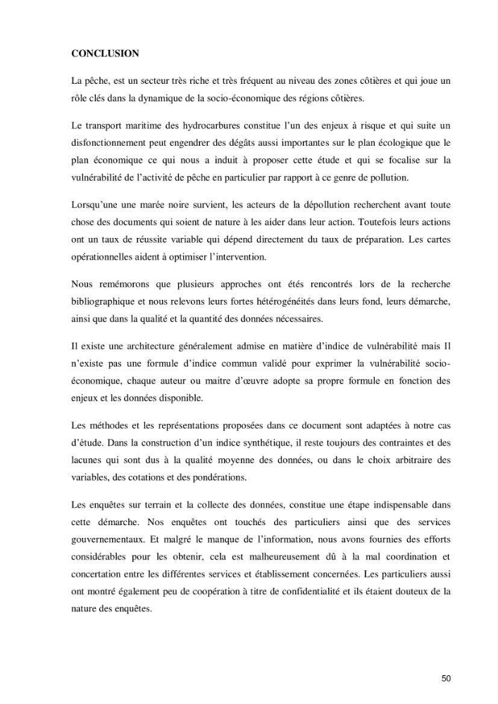 Evaluation de la vulnérabilité socio-économique du secteur de la pêche face à une pollution potentielle par les hydrocarbures dans la baie de Bou-Ismail