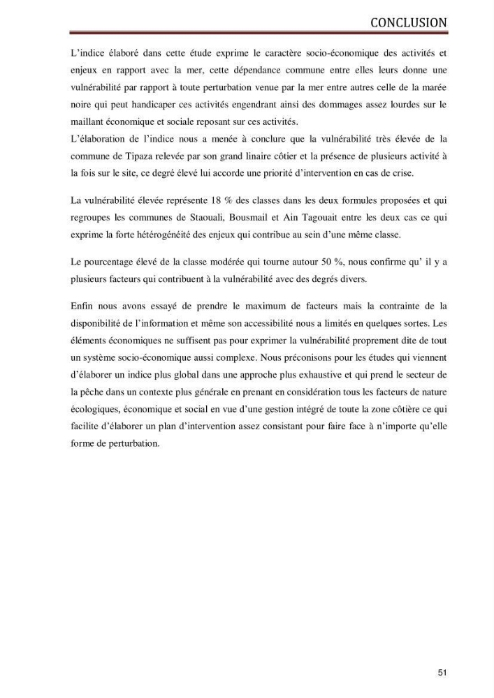 Evaluation de la vulnérabilité socio-économique du secteur de la pêche face à une pollution potentielle par les hydrocarbures dans la baie de Bou-Ismail