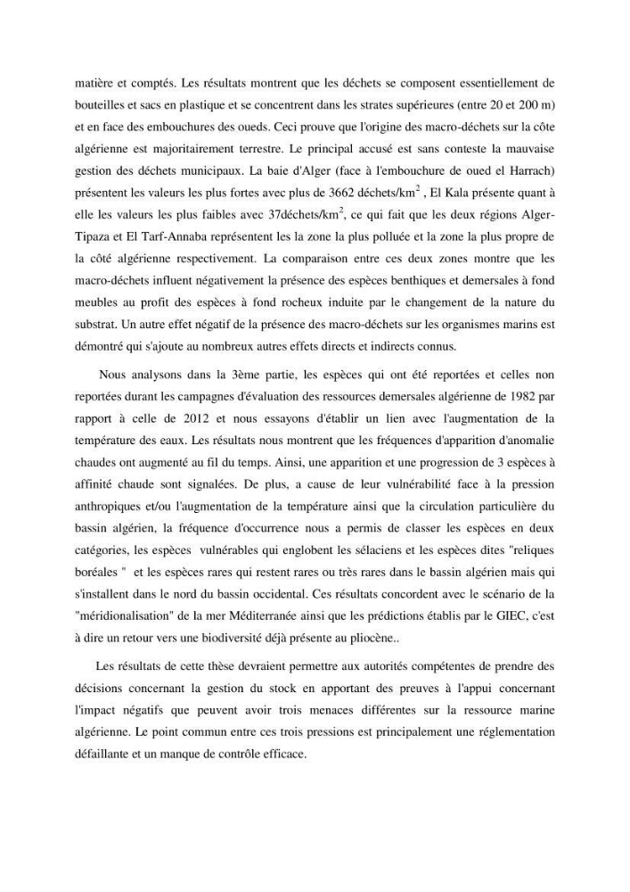 Contribution a l\'étude de l\'impact des changements des paramètres du milieu et de la préssion de la pêche sur les Bio-ressources marines Algériennes: