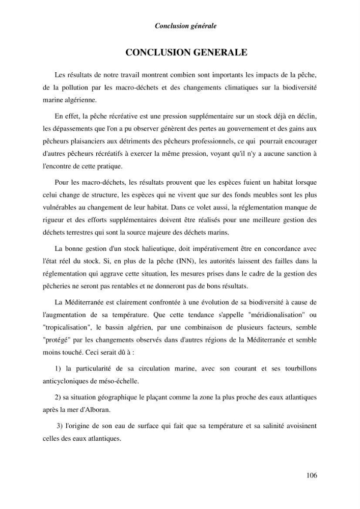 Contribution a l\'étude de l\'impact des changements des paramètres du milieu et de la préssion de la pêche sur les Bio-ressources marines Algériennes: