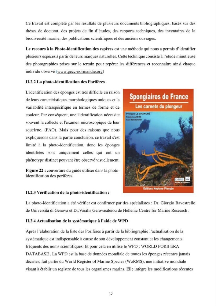 Elaboration d’un inventaire-référentiel national des Porifères de la côte algérienne