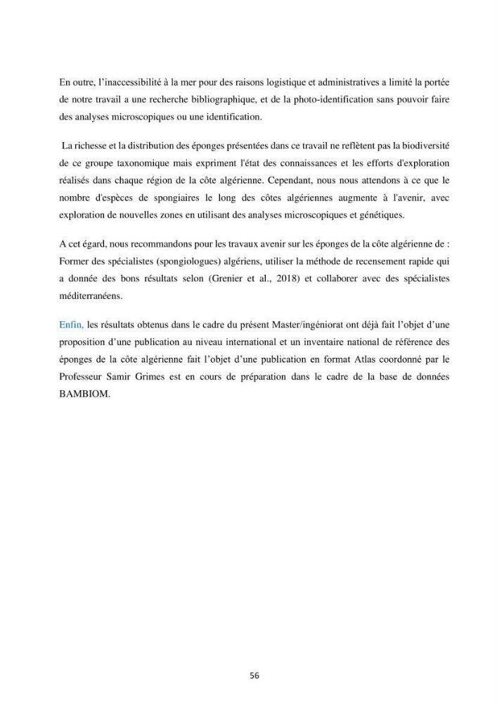 Elaboration d’un inventaire-référentiel national des Porifères de la côte algérienne