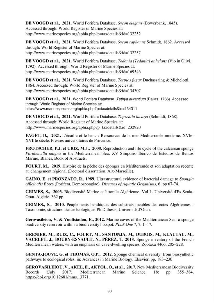 Elaboration d’un inventaire-référentiel national des Porifères de la côte algérienne