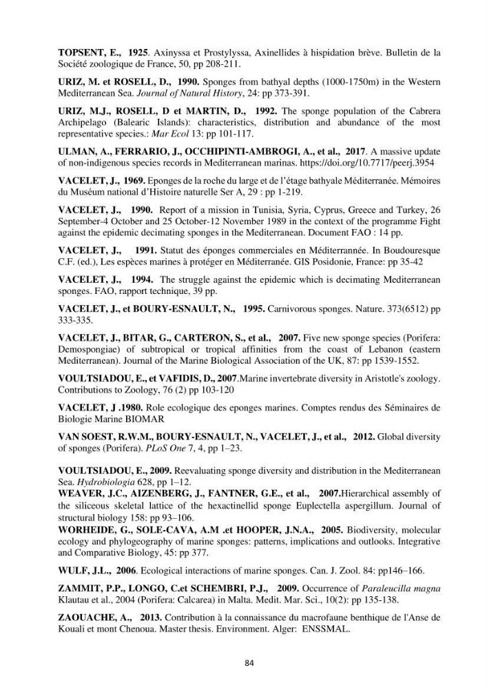 Elaboration d’un inventaire-référentiel national des Porifères de la côte algérienne