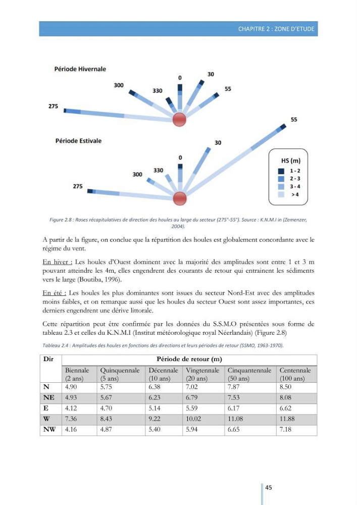 Modélisation de l\'hydrodynamique sédimentaire soumise à l\'action de la houle et des courants: Application à la côte de Sidi-Fredj