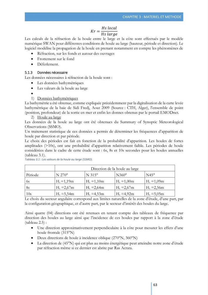 Modélisation de l\'hydrodynamique sédimentaire soumise à l\'action de la houle et des courants: Application à la côte de Sidi-Fredj