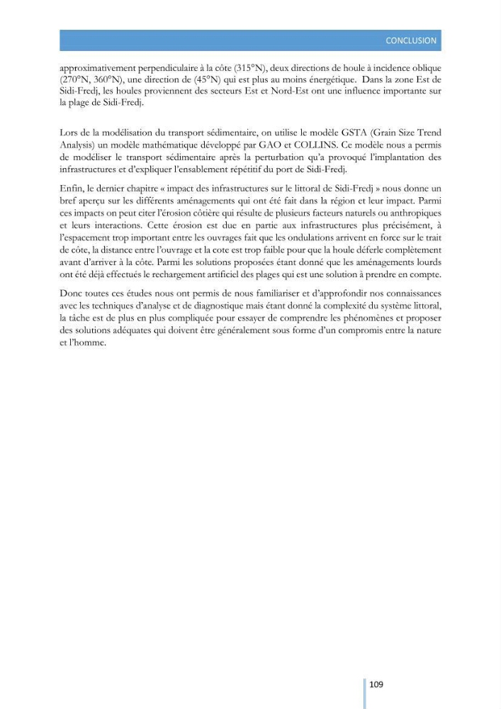 Modélisation de l\'hydrodynamique sédimentaire soumise à l\'action de la houle et des courants: Application à la côte de Sidi-Fredj