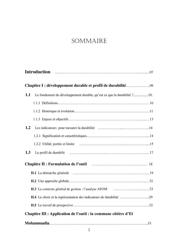 Profil de durabiblité d\'une zone cotiêre urbaine