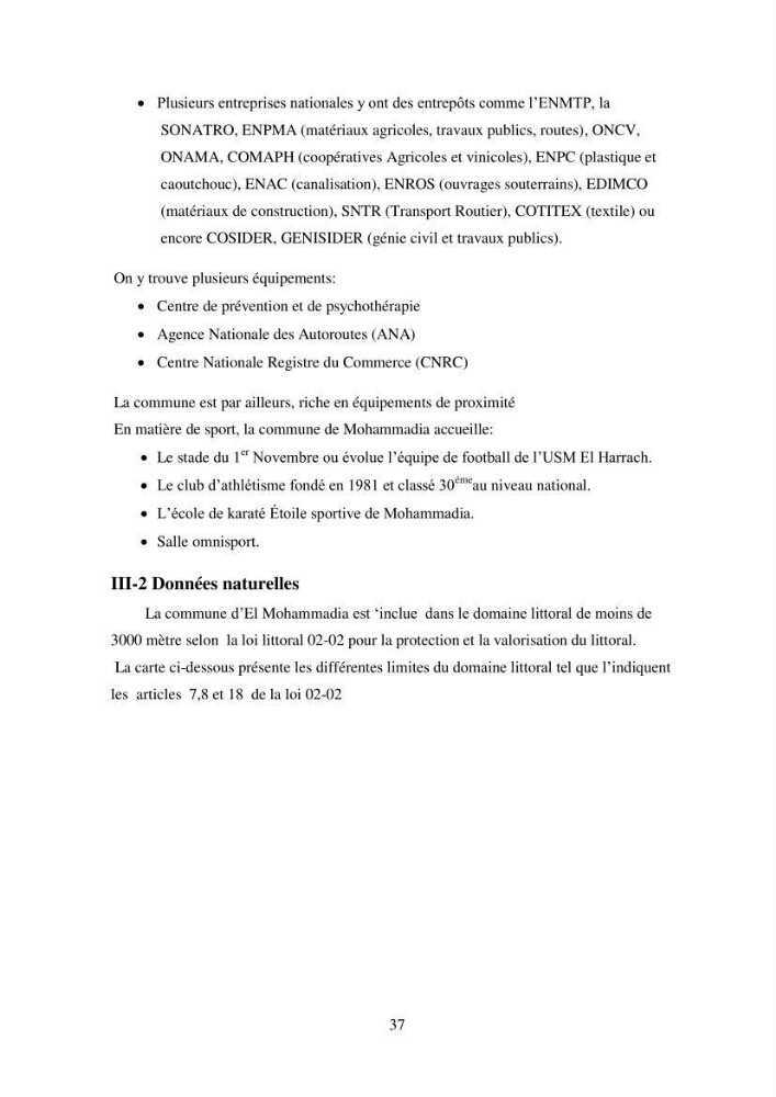 Profil de durabiblité d\'une zone cotiêre urbaine