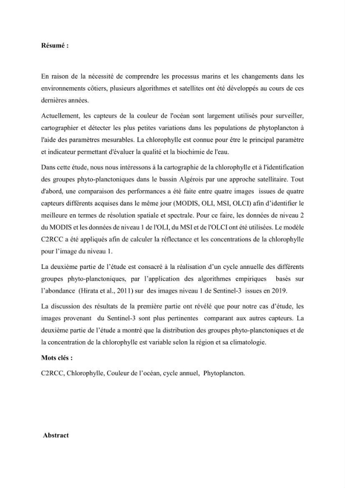 Modélisation du phytoplancton marin et des paramètres biologiques des zones côtières, outils et imagerie satellitale