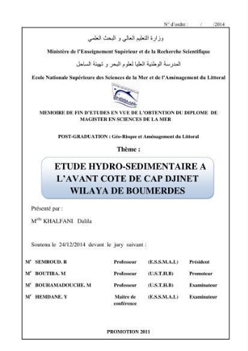 Etude hydro-sédimentaire a l'avant côte de cap djinet wilaya de Boumerdes Etude hydro-sédimentaire a l'avant côte de cap djinet wilaya de Boumerdes