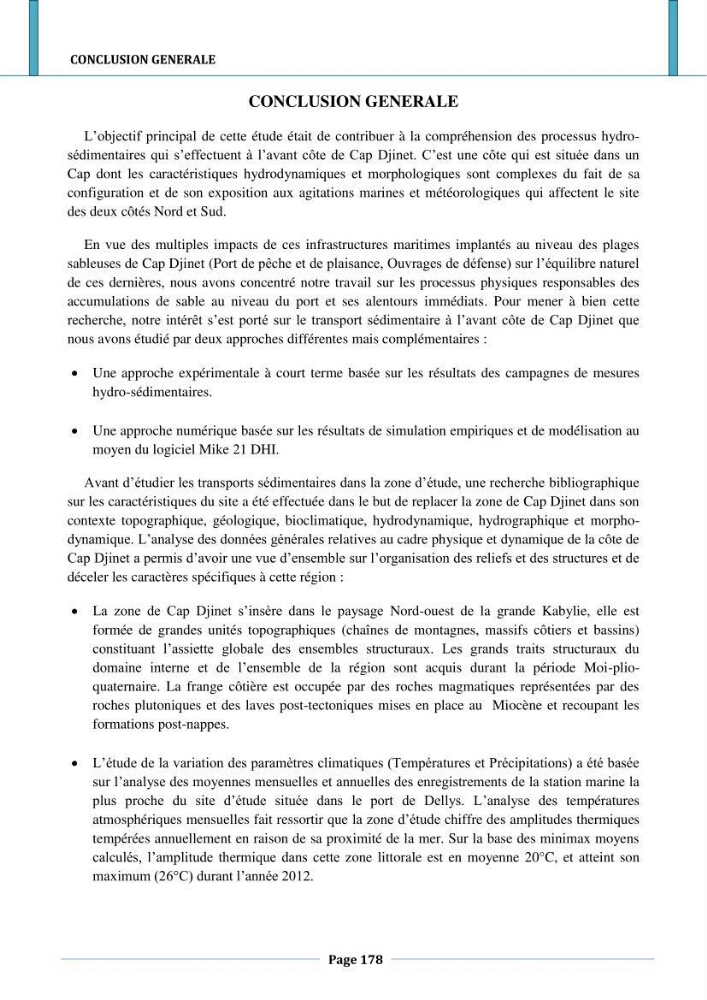 Etude hydro-sédimentaire a l\'avant côte de cap djinet wilaya de Boumerdes