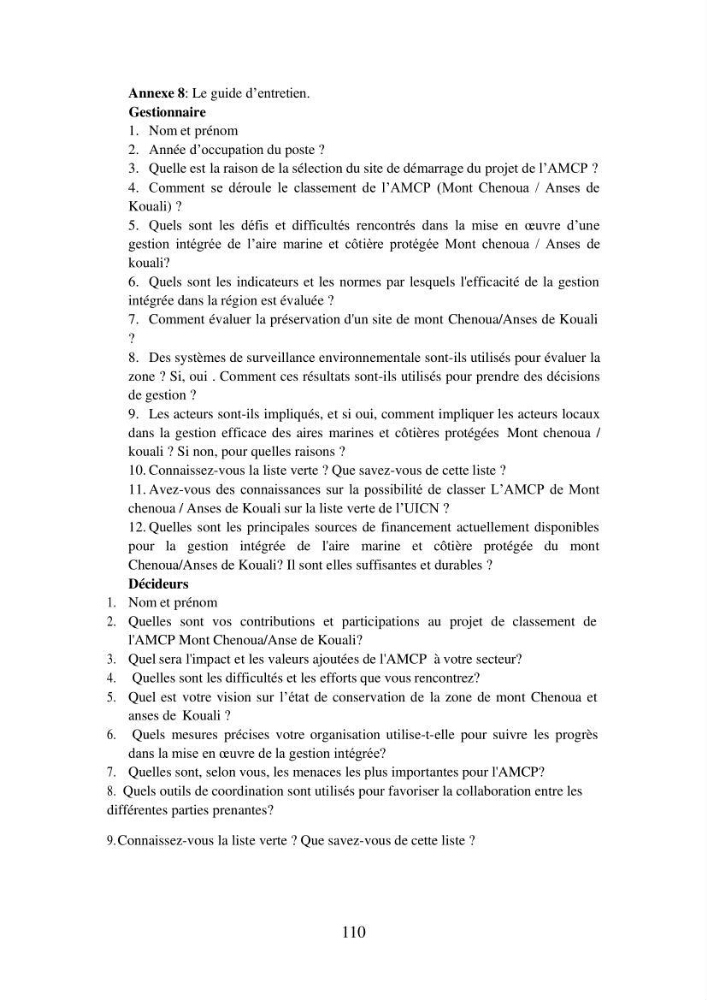 Suivi de la mise en oeuvre de la gestion intégrée de l\'aire marine et côtière protégée du mont Cheoua/Anses de Kouali et évaluation des critères requis pour sa candidature à la liste de lUICN