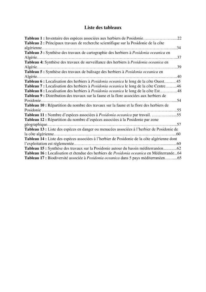 Distribution des herbiers et des espèces associées aux herbiers à Posidonia oceanica de la côte algérienne: